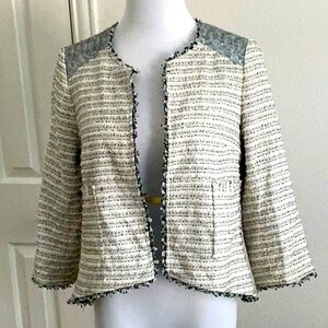 The Limited Womens M Black White Sequin Tweed Blazer Open Front Lined Retro Chic